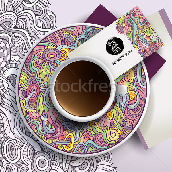 Foto stock: Vetor · copo · café · floral · ornamento