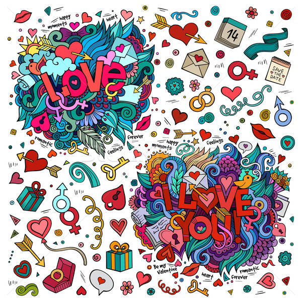 Set of Love and I Love You hand lettering and doodles elements Stock photo © balabolka