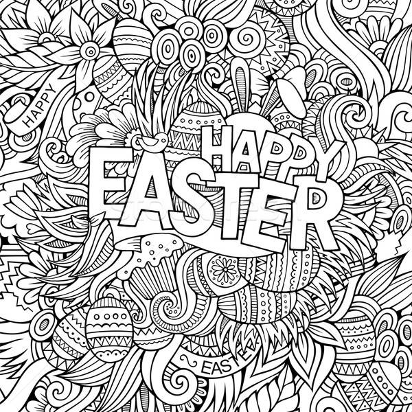 Cartoon hand-drawn doodles Happy Easter background Stock photo © balabolka