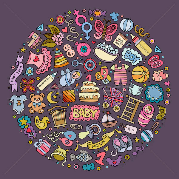 Set of Baby cartoon doodle objects Stock photo © balabolka