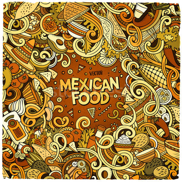 Cartoon meksykańskie jedzenie bazgroły ramki projektu cute Zdjęcia stock © balabolka