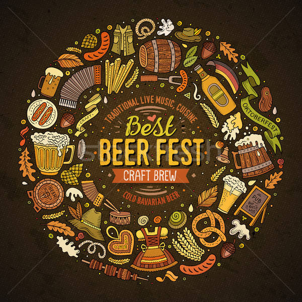 Set of Beer fest cartoon doodle objects round frame Stock photo © balabolka