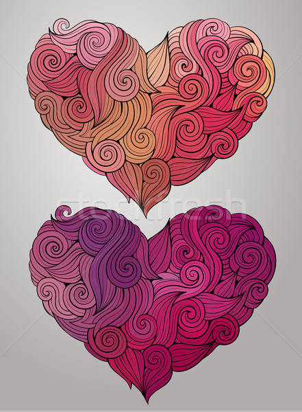 Hand drawn curled vector heart set Stock photo © balabolka