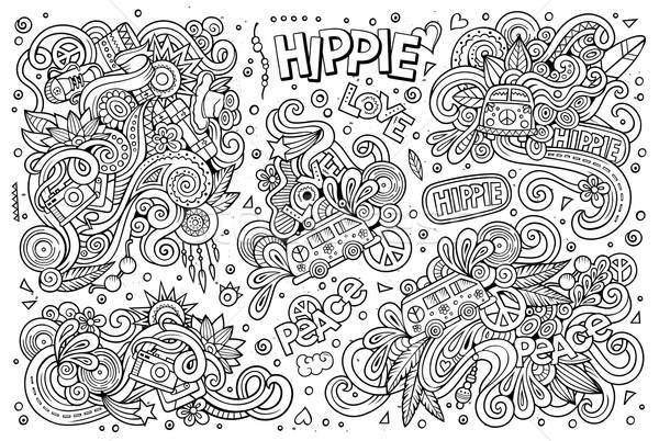 Ligne art hippie objets vecteur [[stock_photo]] © balabolka