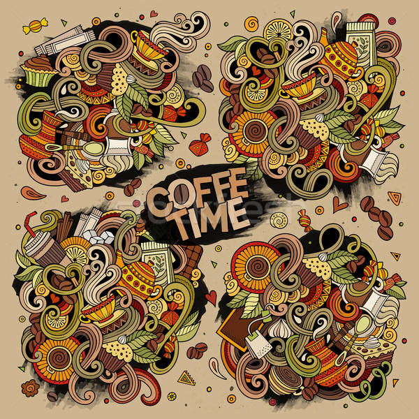 Vector doodle cartoon set of tea and coffe designs Stock photo © balabolka