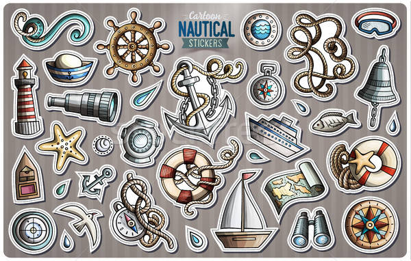 Szett tengerészeti vektor rajz matricák kézzel rajzolt Stock fotó © balabolka