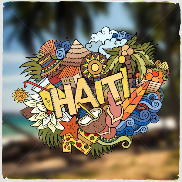 Haiti hand lettering and doodles elements emblem Stock photo © balabolka