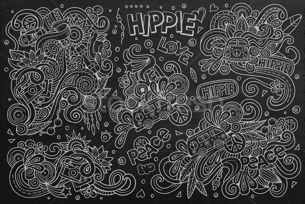 Pizarra establecer hippie objeto vector dibujado a mano Foto stock © balabolka