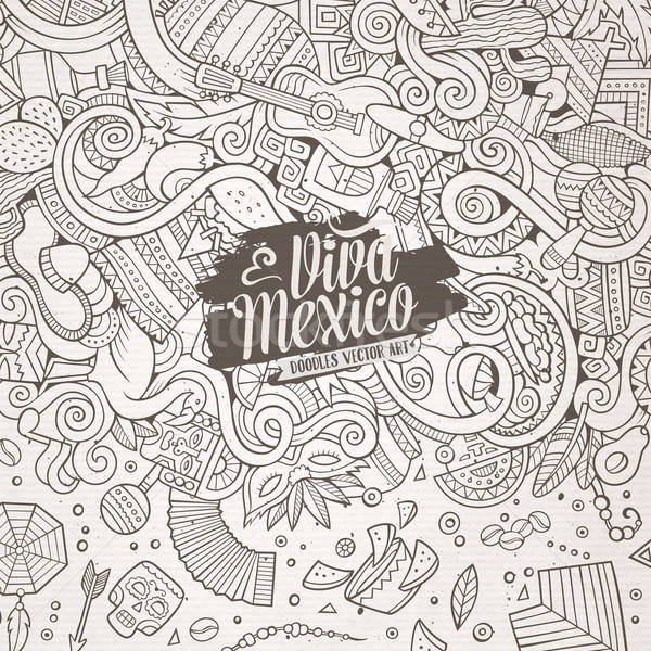 Cartoon hand-drawn doodles Latin American frame Stock photo © balabolka