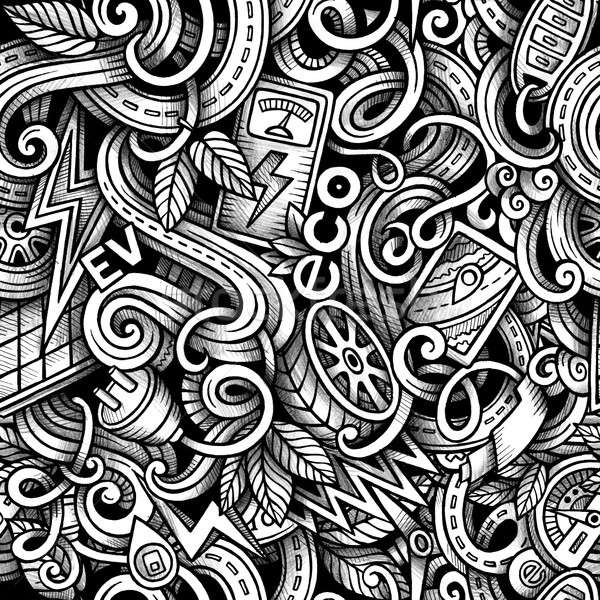 Stock photo: Cartoon doodles Electric cars season seamless pattern