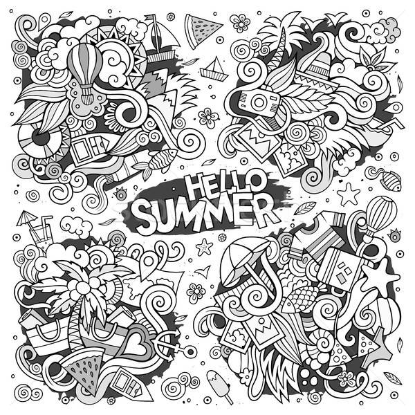 Line Art Vector Set Of Summer Doodle Designs Vector Illustration