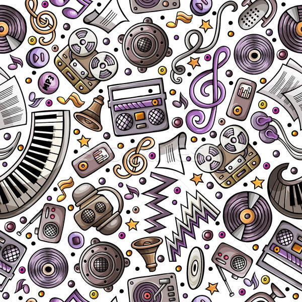 Cartoon hand-drawn musical instruments seamless pattern Stock photo © balabolka