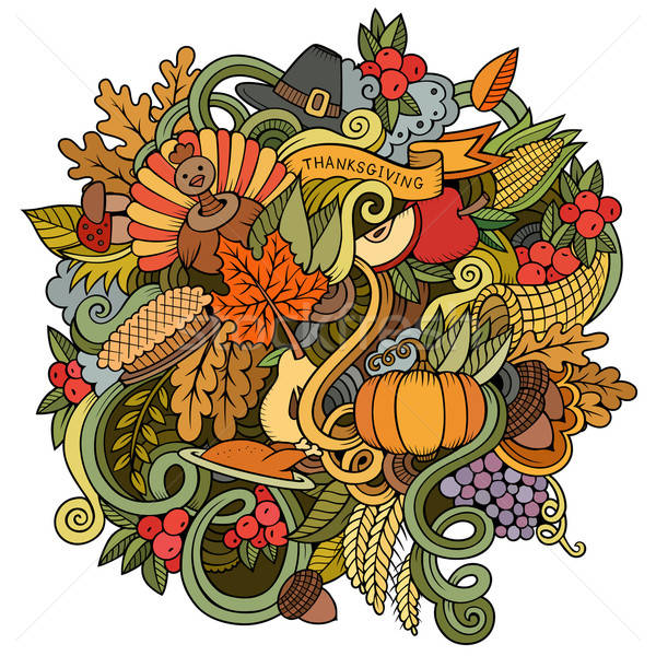 Cartoon vector hand drawn Doodle Thanksgiving illustration. Stock photo © balabolka