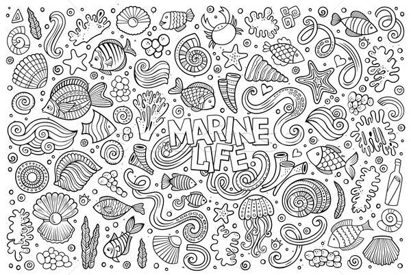 Ligne art marines vie objets Photo stock © balabolka