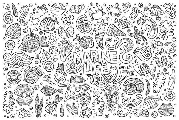 Line art set of marine life objects Stock photo © balabolka