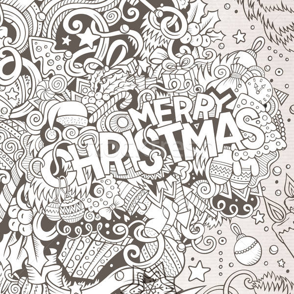 Cartoon cute doodles hand drawn Merry Christmas illustration Stock photo © balabolka