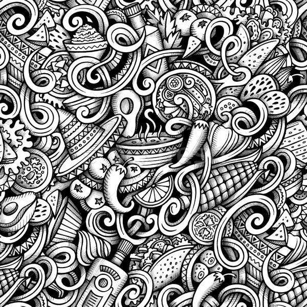 Cartoon hand-drawn doodles Mexican cuisine seamless pattern Stock photo © balabolka