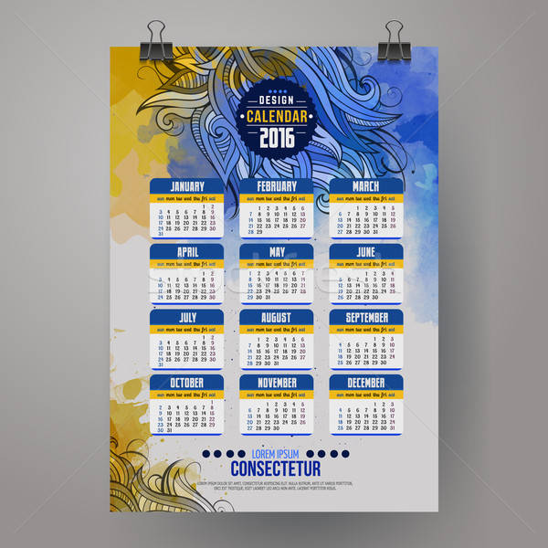 2016 Year Calendar with watercolor paint background.  Stock photo © balabolka