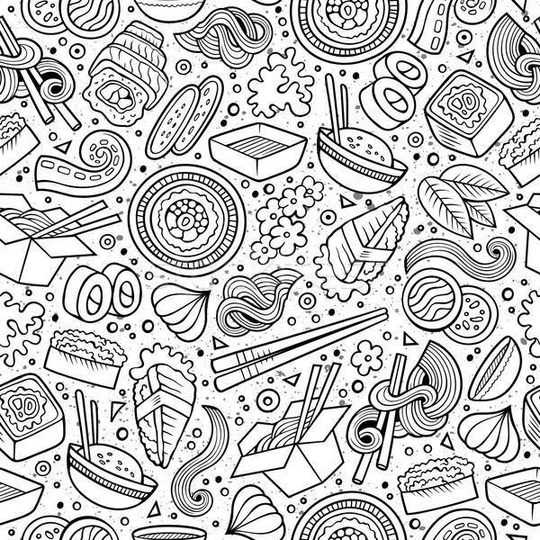 Stock photo: Cartoon cute hand drawn Japan food seamless pattern