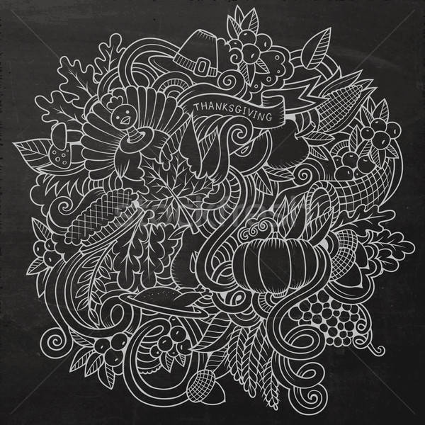 Cartoon vector hand-drawn Doodle Thanksgiving. Chalkboard design Stock photo © balabolka