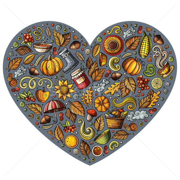 Doodle cartoon set autunno oggetti simboli Foto d'archivio © balabolka