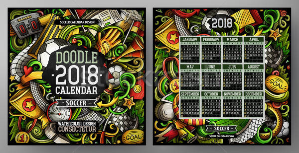 Cartoon colorful hand drawn doodles football 2018 year calendar Stock photo © balabolka
