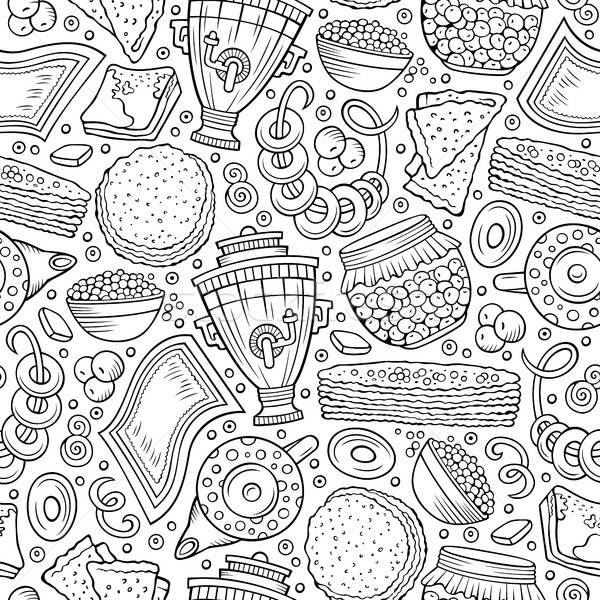Cartoon hand-drawn Russian food seamless pattern Stock photo © balabolka