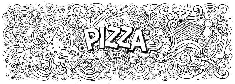 Cartoon cute doodles Pizza word Stock photo © balabolka