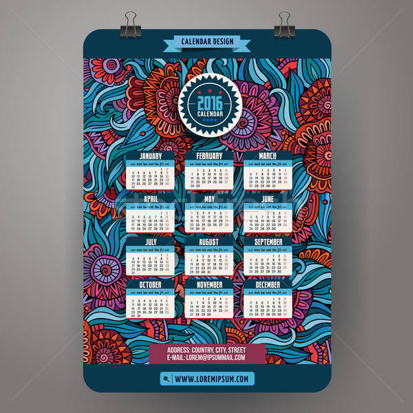 Foto stock: Desenho · animado · floral · calendário · 2016 · ano