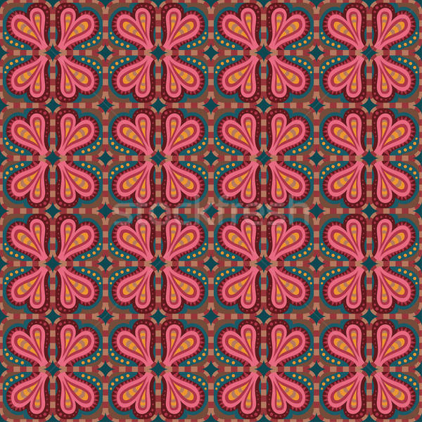 Stock photo: Decorative ethnic abstract love, heart, flowers pattern.