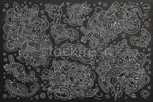 Chalkboard vector hand drawn doodles cartoon set of Space objects Stock photo © balabolka