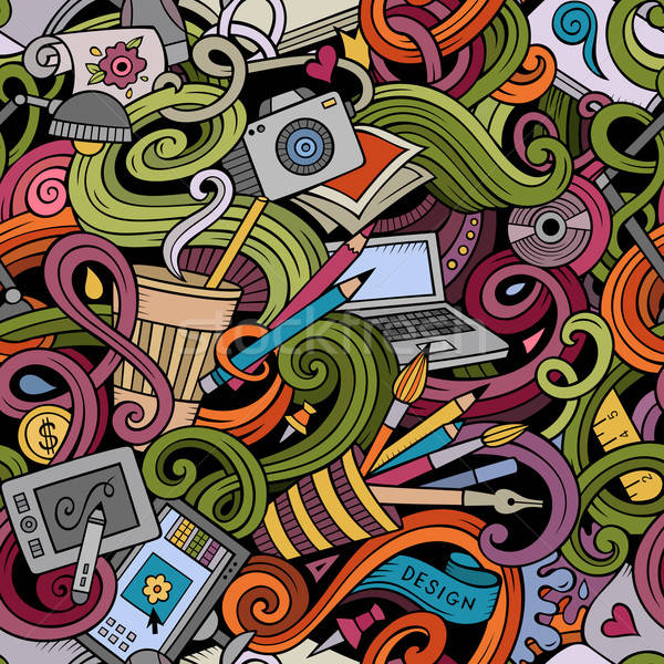 Cartoon hand-drawn doodles on the subject of Design seamless pattern Stock photo © balabolka
