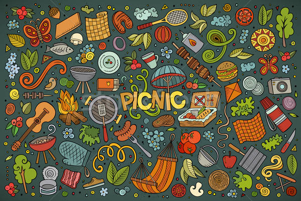 Stok fotoğraf: Karalama · karikatür · ayarlamak · piknik · nesneler · renkli