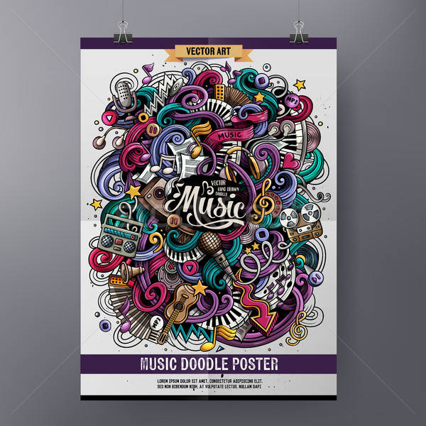 Cartoon hand-drawn doodles Musical poster Stock photo © balabolka