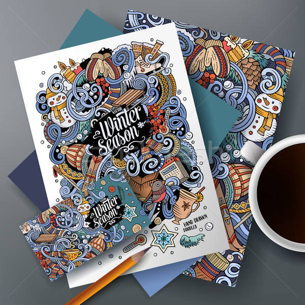 Cartoon vector doodles Winter corporate identity set Stock photo © balabolka