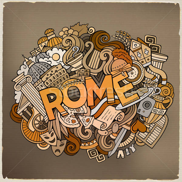 Cartoon cute doodles hand drawn Rome inscription Stock photo © balabolka