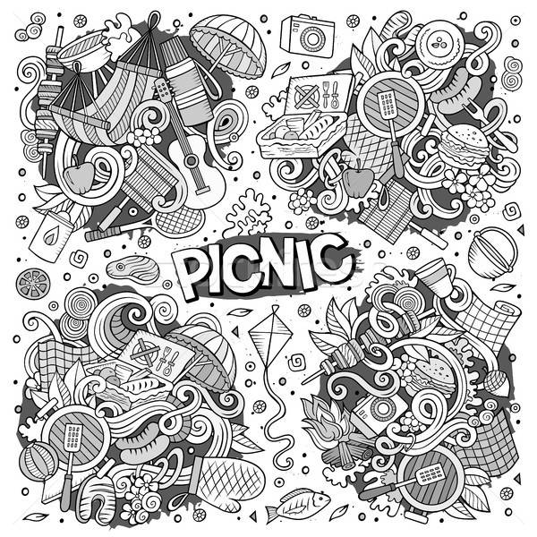 Stock photo: Line art vector set of picnic doodle designs