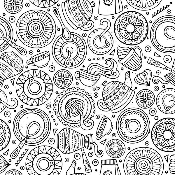 Cartoon hand-drawn coffee shop seamless pattern Stock photo © balabolka