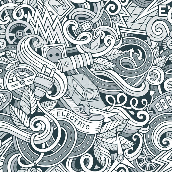 Cartoon cute doodles hand drawn Electric vehicle seamless pattern Stock photo © balabolka