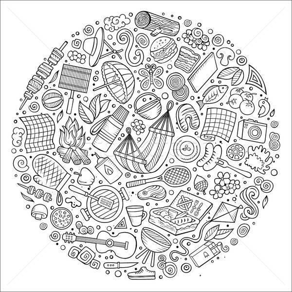 Set of Picnic cartoon doodle objects, symbols and items Stock photo © balabolka