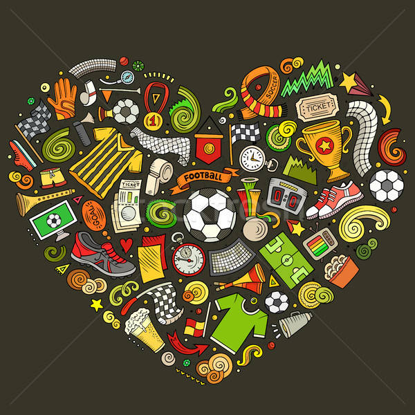 Set of vector cartoon doodle Football objects collected in a heart Stock photo © balabolka