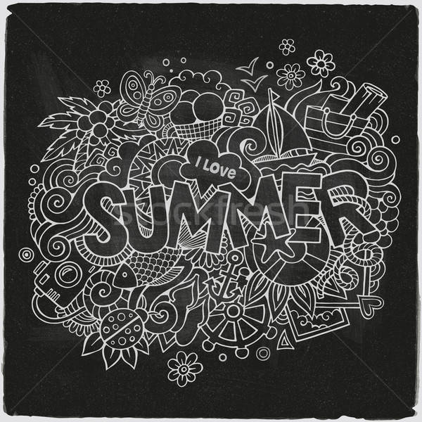 Summer hand lettering and doodles elements. Vector chalkboard il Stock photo © balabolka