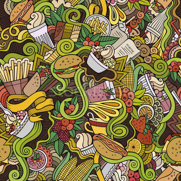 Cartoon hand-drawn doodles on the subject of fast food seamless pattern Stock photo © balabolka