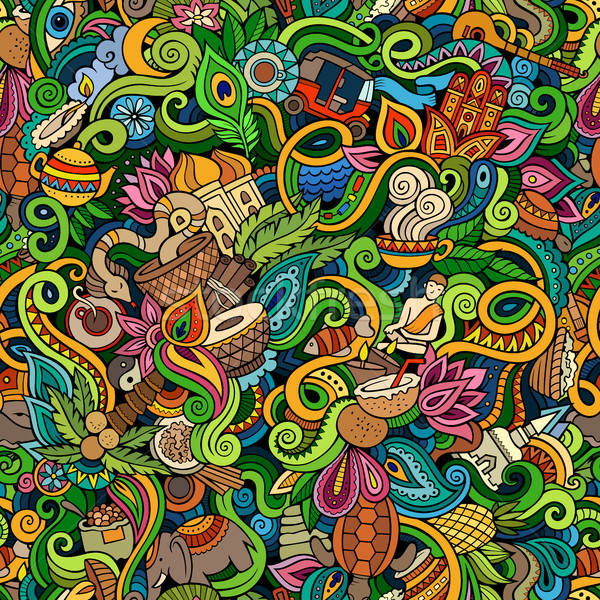 Cartoon cute doodles hand drawn Indian culture seamless pattern Stock photo © balabolka
