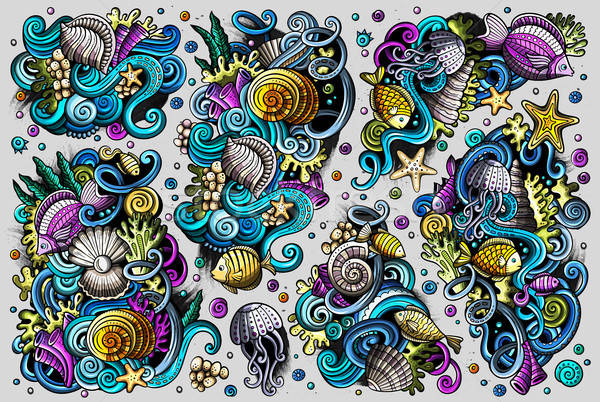 Vector set of sealife combinations of objects and elements Stock photo © balabolka