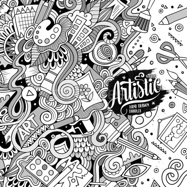 Cartoon cute Art doodles hand drawn frame Stock photo © balabolka