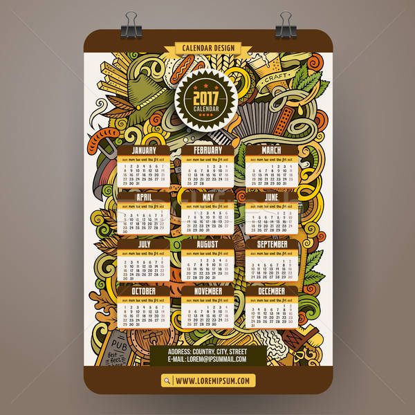 Cartoon colorful hand drawn doodles Octoberfest 2017 year calendar template Stock photo © balabolka