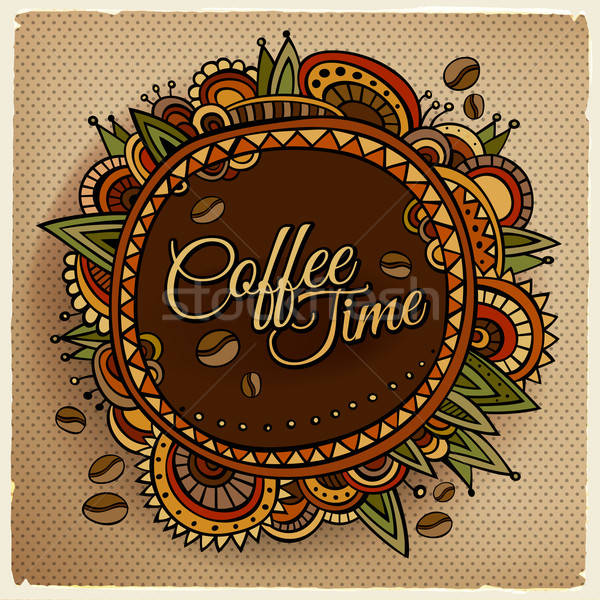 Foto stock: Café · tempo · decorativo · fronteira · etiqueta · projeto