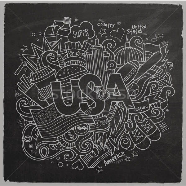 USA hand lettering and doodles elements background. Stock photo © balabolka