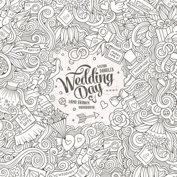 Stock photo: Cartoon cute doodles hand drawn wedding illustration